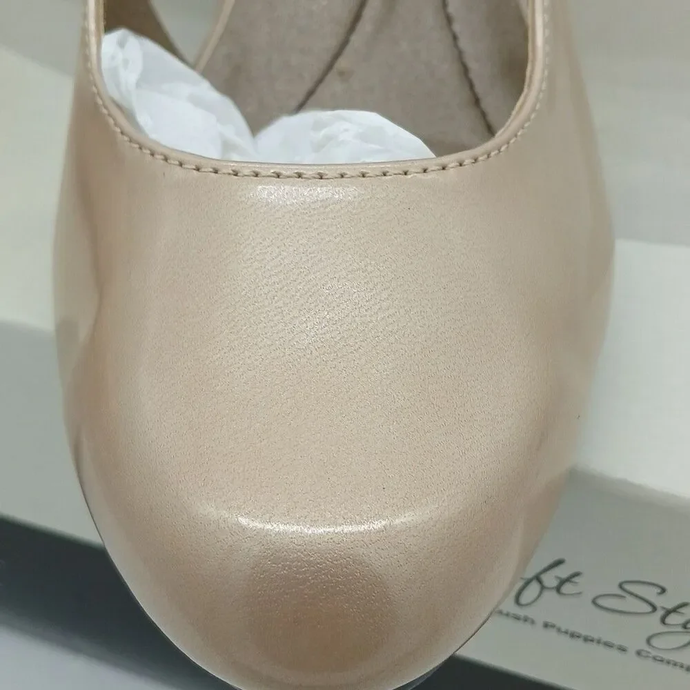 Soft Style By Hush Puppies Co. Catey Slingback Pumps Bone Pearl Patent 7.5M Read